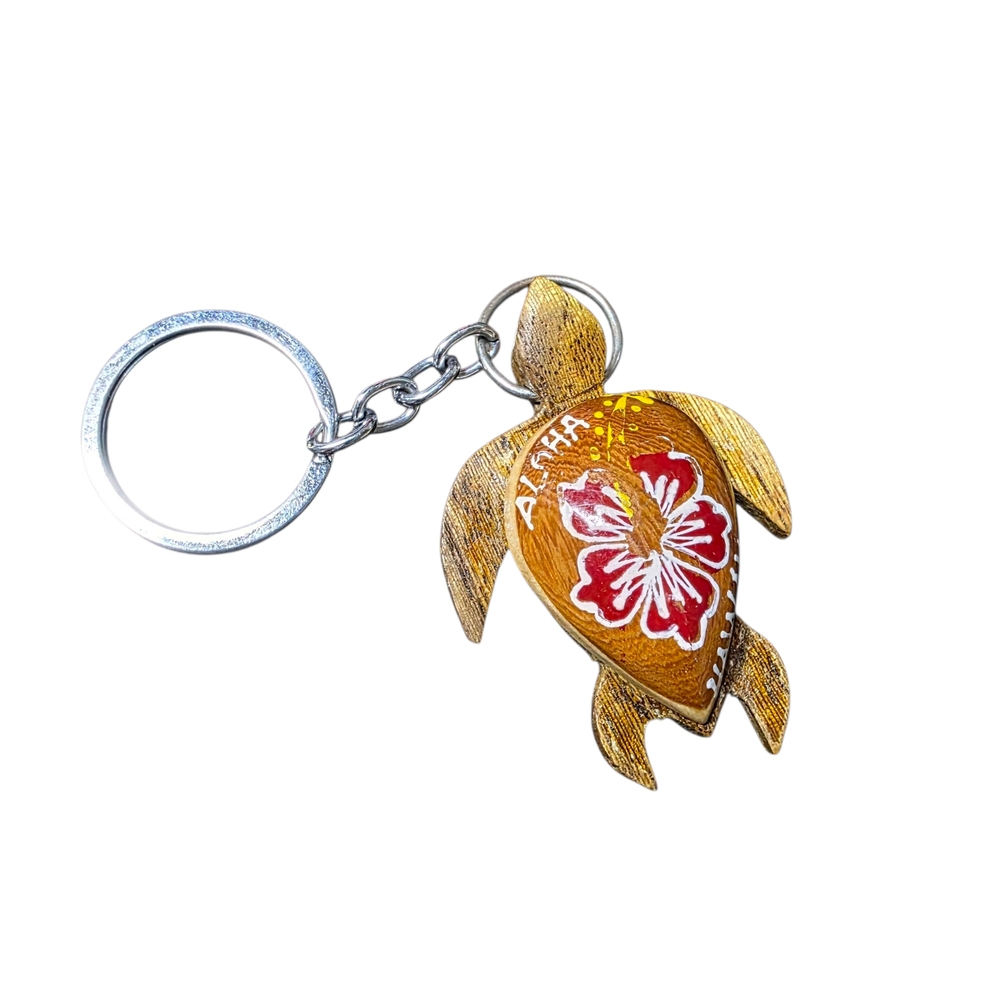 Hawaiian Turtle Keychain with Hibiscus Design